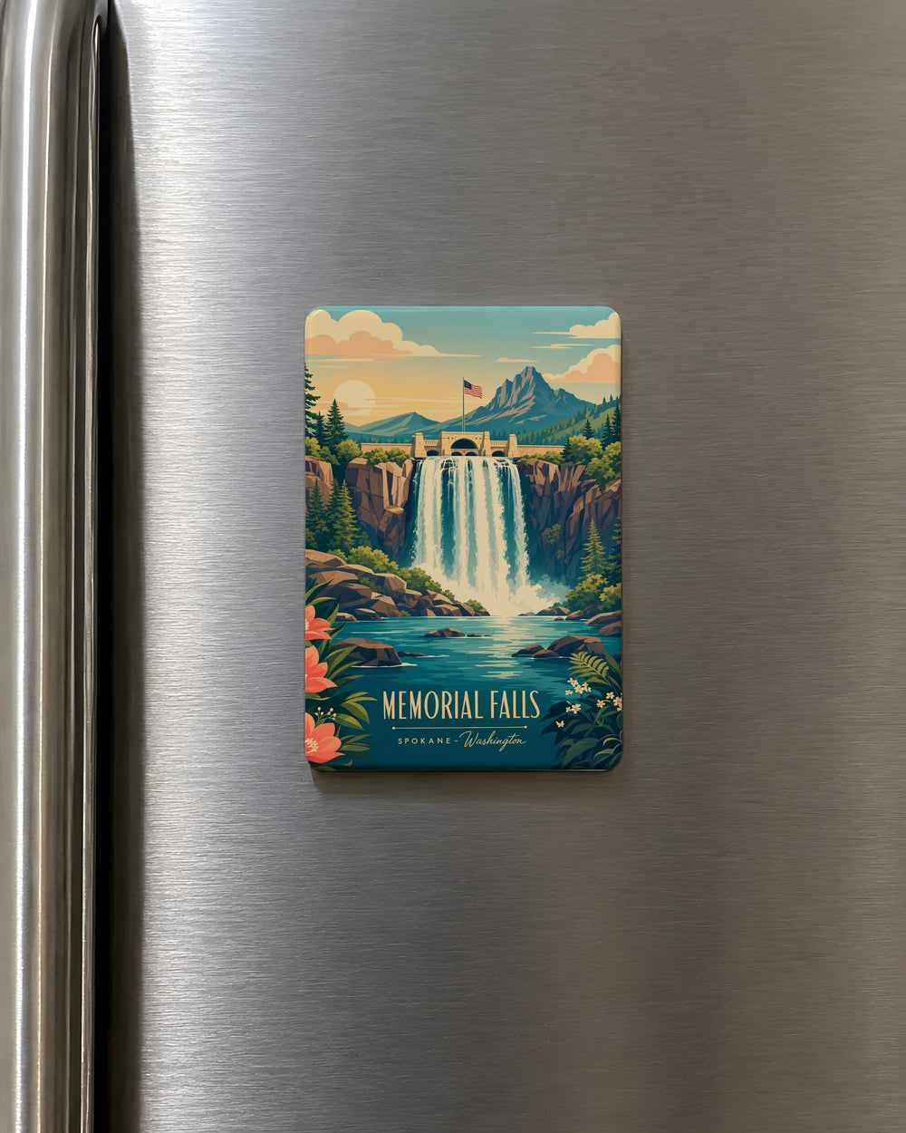 Memorial Falls Fridge Magnet, Waterfall Landmark Souvenir Magnet, Nature Travel Keepsake, Hiking Adventure Refrigerator Magnet