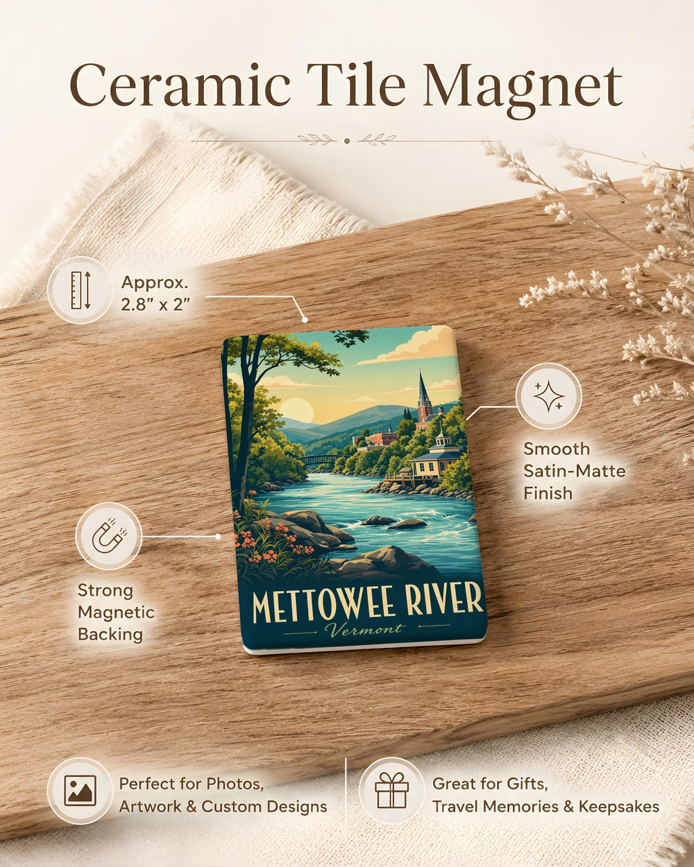 Mettowee River Fridge Magnet, Vermont River Landmark Souvenir, Nature and Outdoors Gift