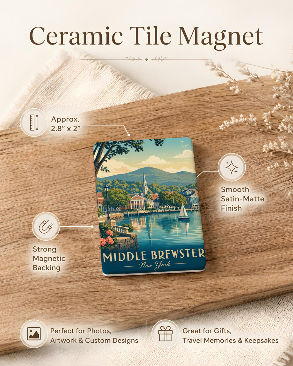 Middle Brewster Fridge Magnet, Middle Brewster Massachusetts Souvenir Magnet, Cape Cod Travel Gift, Coastal Town Keepsake Magnet