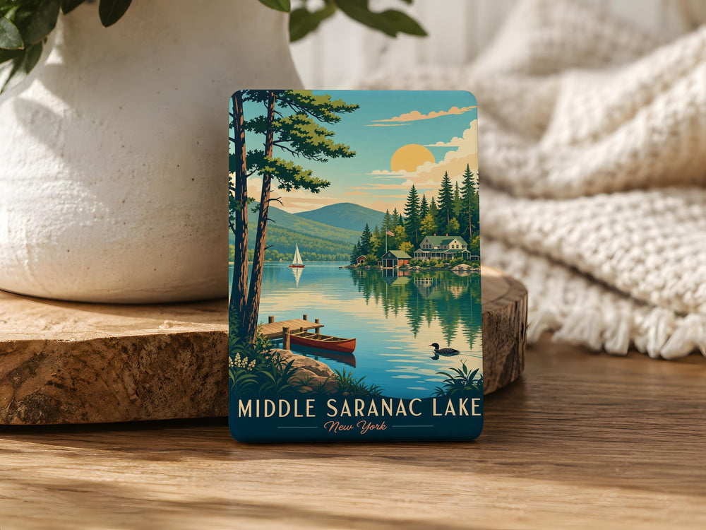 Middle Saranac Lake Fridge Magnet, Adirondack New York Lake Souvenir Magnet, Middle Saranac Lake NY Gift