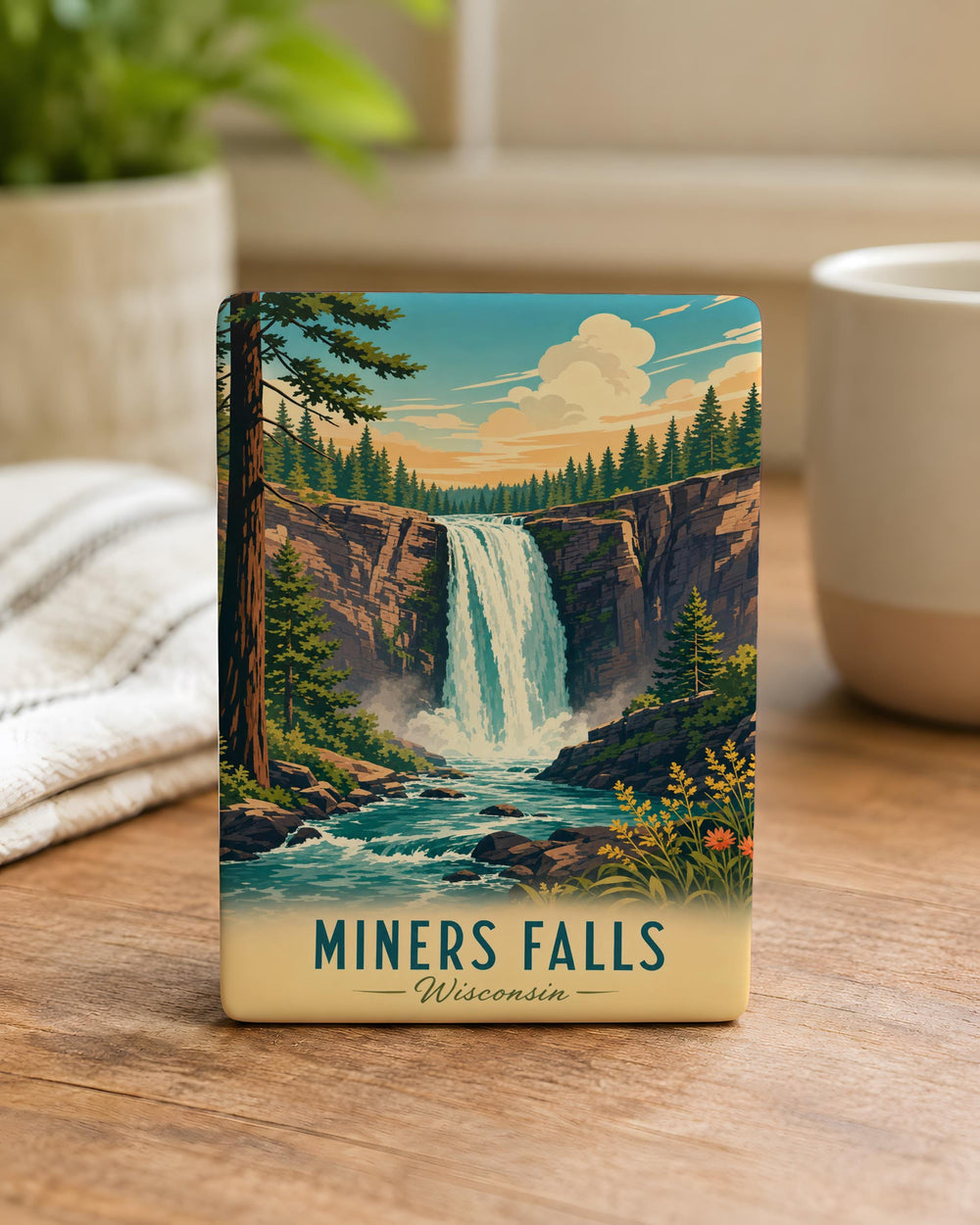 Miners Falls Fridge Magnet, Waterfall Nature Scene Souvenir, Michigan Upper Peninsula Travel Keepsake Gift
