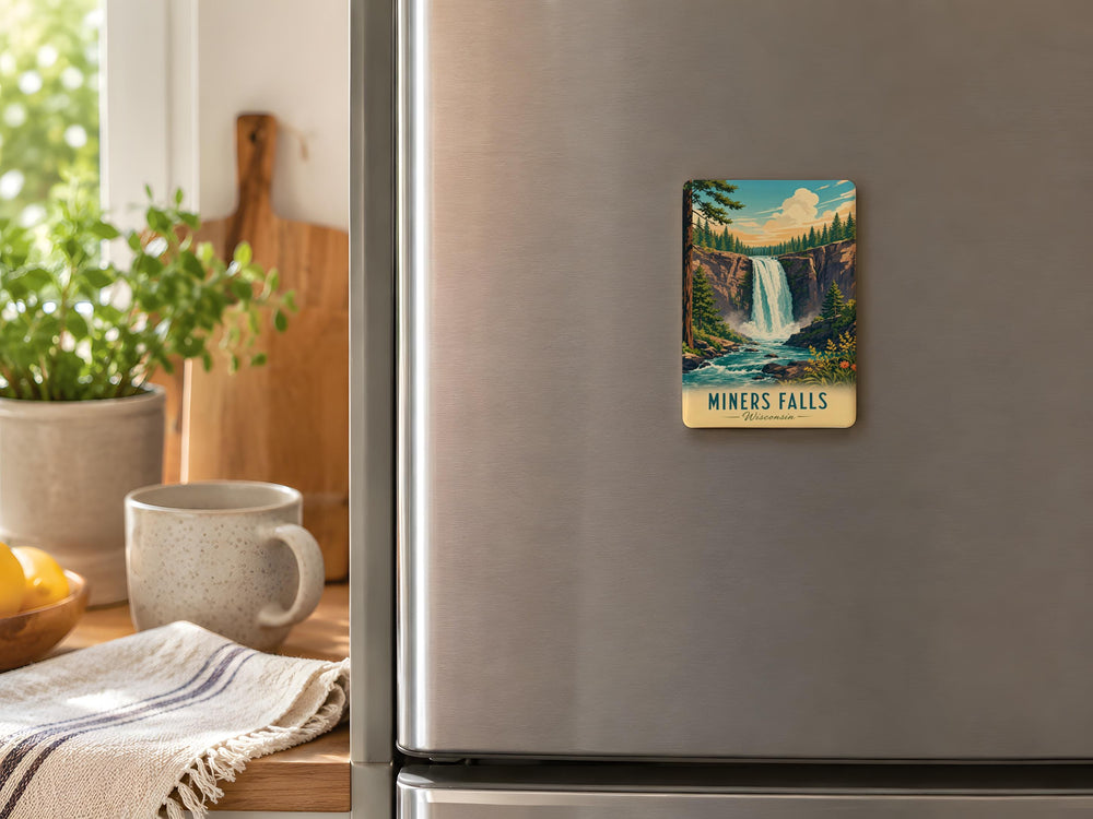 Miners Falls Fridge Magnet, Waterfall Nature Scene Souvenir, Michigan Upper Peninsula Travel Keepsake Gift
