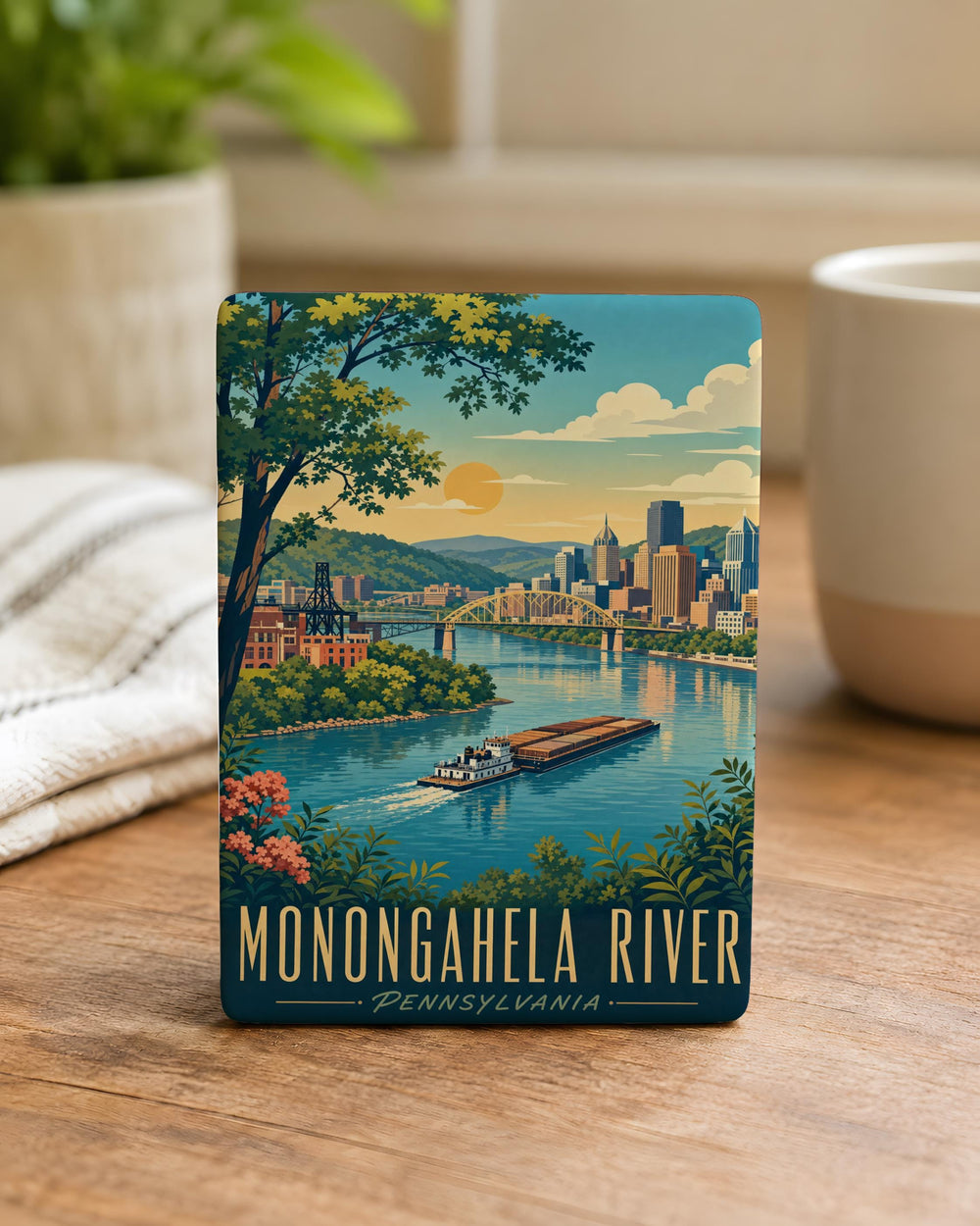 Monongahela River Fridge Magnet, Pennsylvania River Landmark Souvenir, Pittsburgh Area Travel Gift, Riverfront Keepsake Magnet
