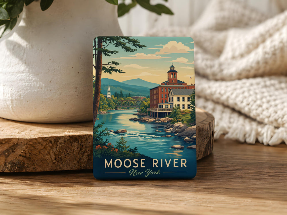 Moose River NY Fridge Magnet, Moose River New York Souvenir Magnet, Adirondacks Wilderness Travel Keepsake Magnet