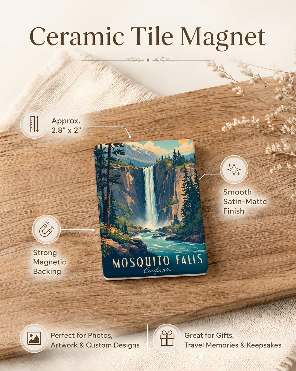 Mosquito Falls Fridge Magnet, Waterfall Nature Souvenir, Outdoor Adventure Travel Keepsake, Hiking Cabin Decor Magnet