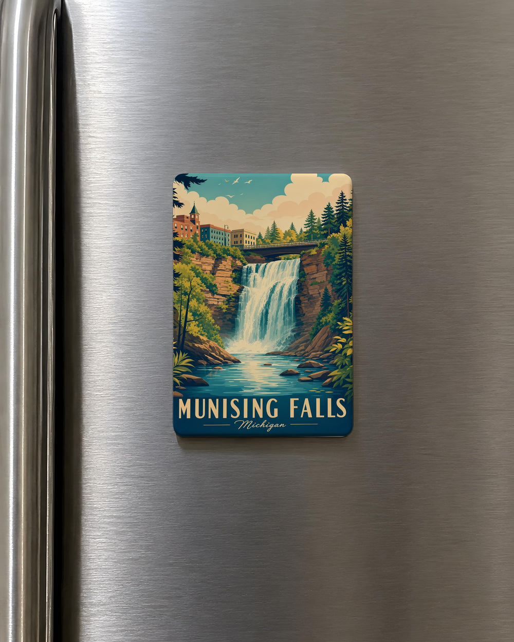 Munising Falls Fridge Magnet, Michigan Waterfall Souvenir, Pictured Rocks Lakeshore Travel Gift
