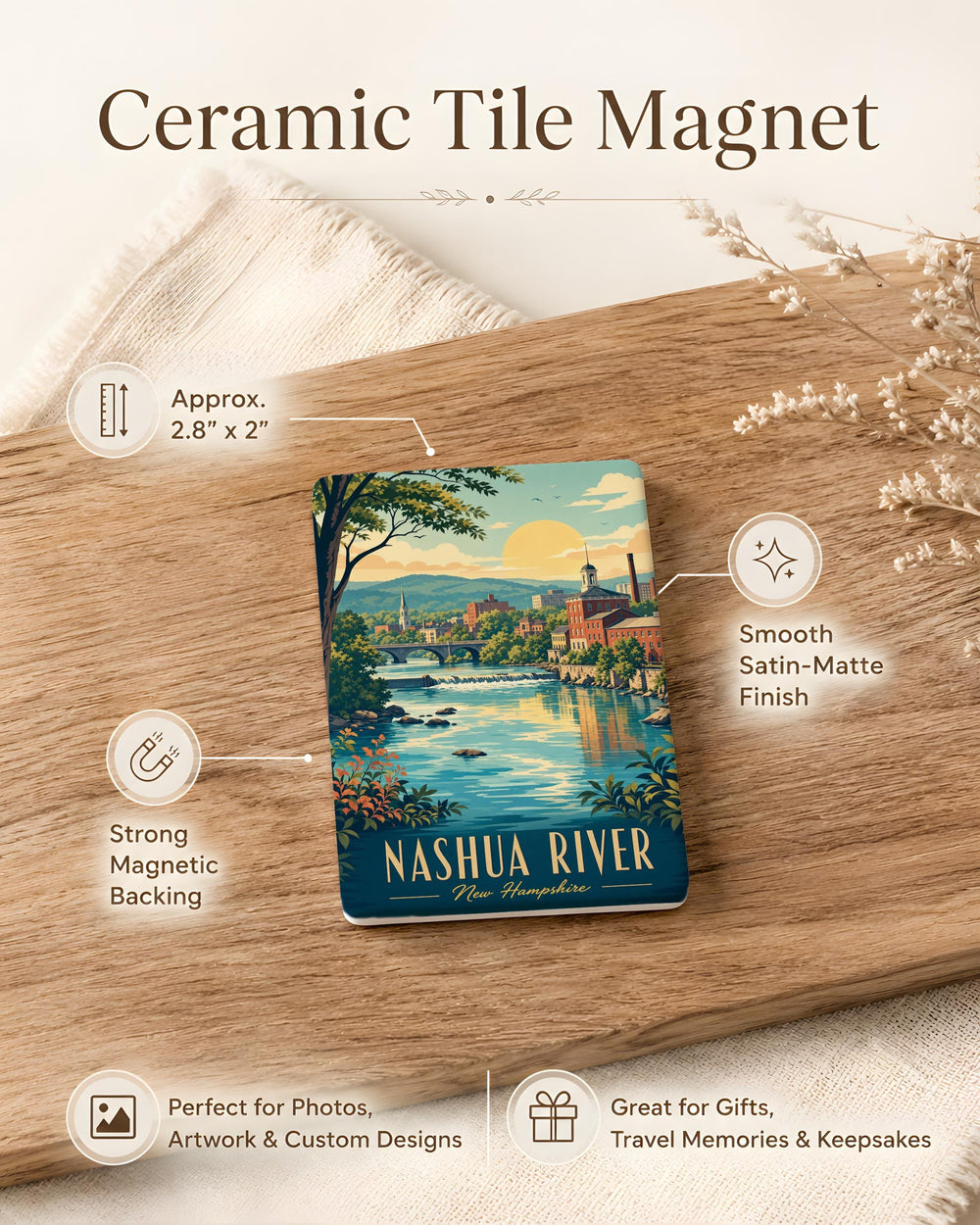Nashua River Fridge Magnet, Nashua River Massachusetts Souvenir, Scenic River Landmark Keepsake Magnet, Nature Lover Gift