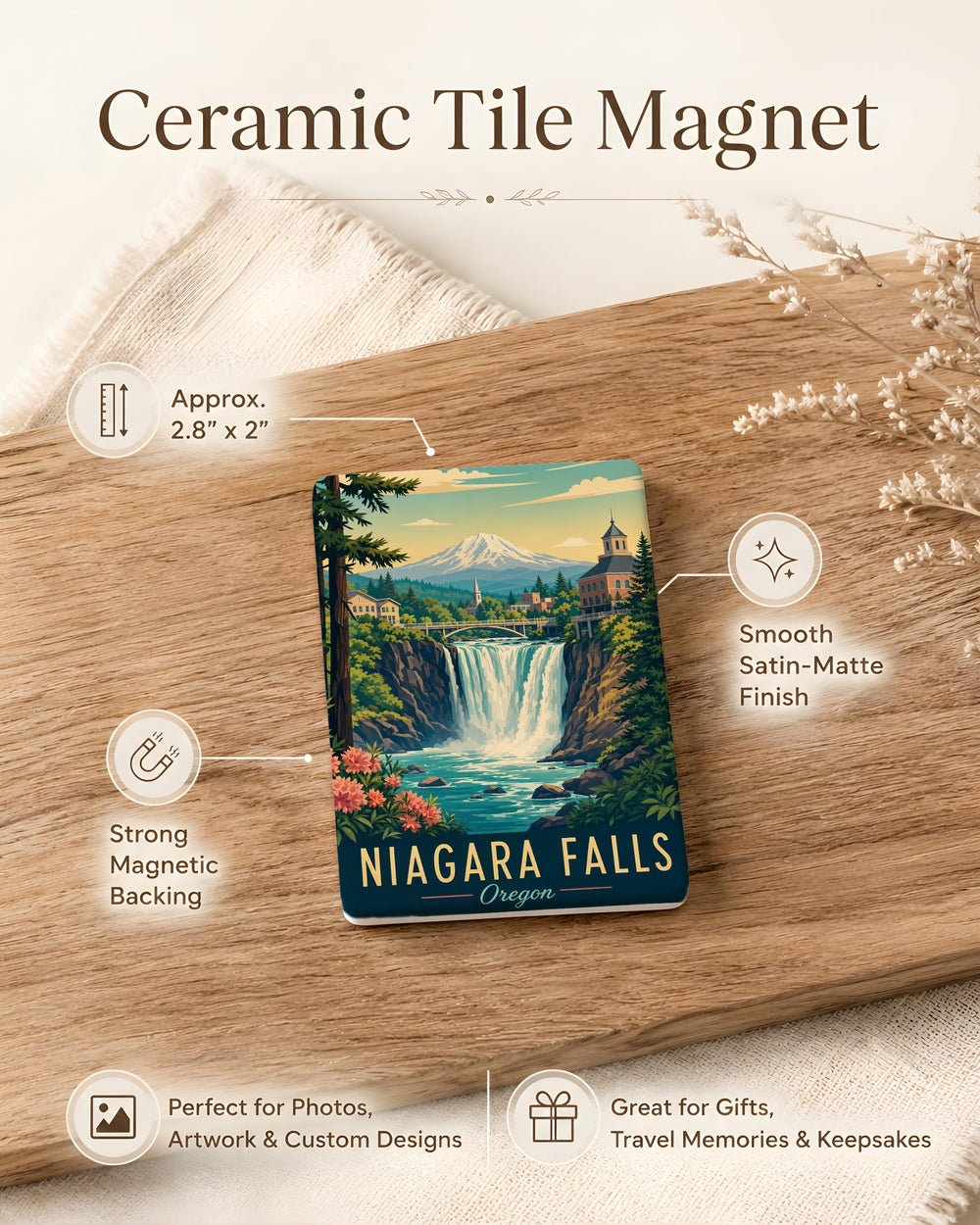 Niagara Falls Oregon Fridge Magnet, Waterfall Landmark Souvenir, Scenic Nature Travel Keepsake Gift
