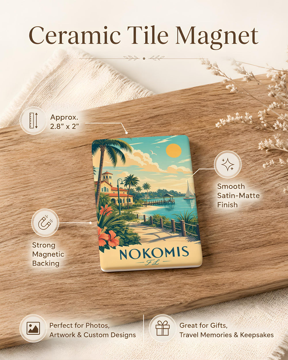 Nokomis Florida Fridge Magnet, Nokomis FL Souvenir Magnet, Gulf Coast Travel Gift, Beach Town Keepsake Magnet