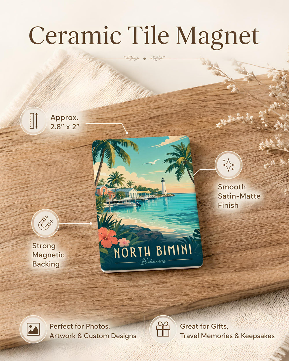 North Bimini Fridge Magnet, Bahamas Island Souvenir, North Bimini Travel Keepsake, Bimini Island Decor Magnet