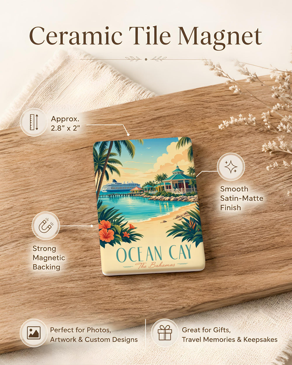 Ocean Cay Fridge Magnet, Ocean Cay Bahamas Souvenir Magnet, Island Travel Keepsake, Beach Vacation Gift, Coastal Decor Magnet