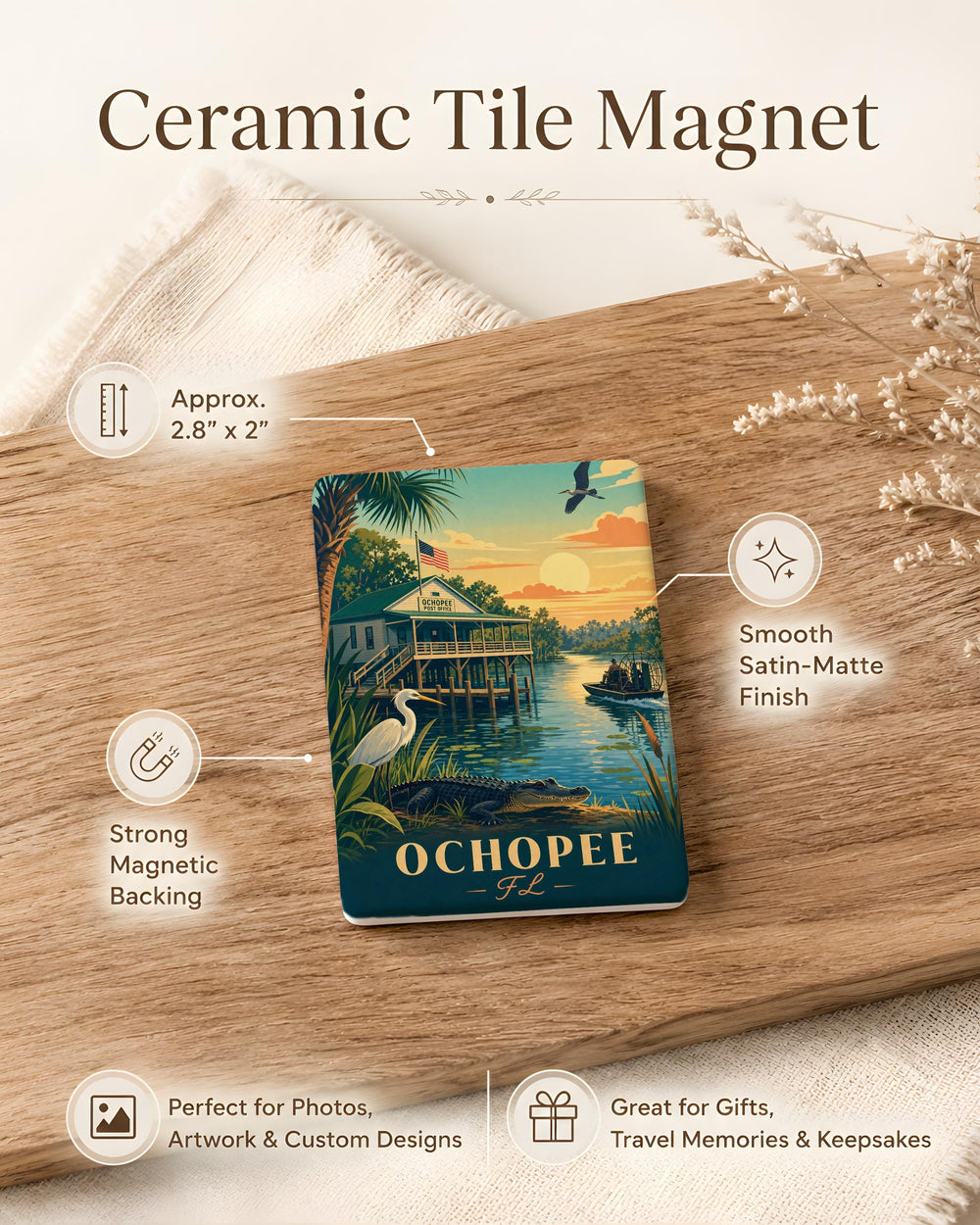 Ochopee Florida Fridge Magnet, Ochopee FL Souvenir Magnet, Florida Everglades Travel Gift, Florida Location Magnet