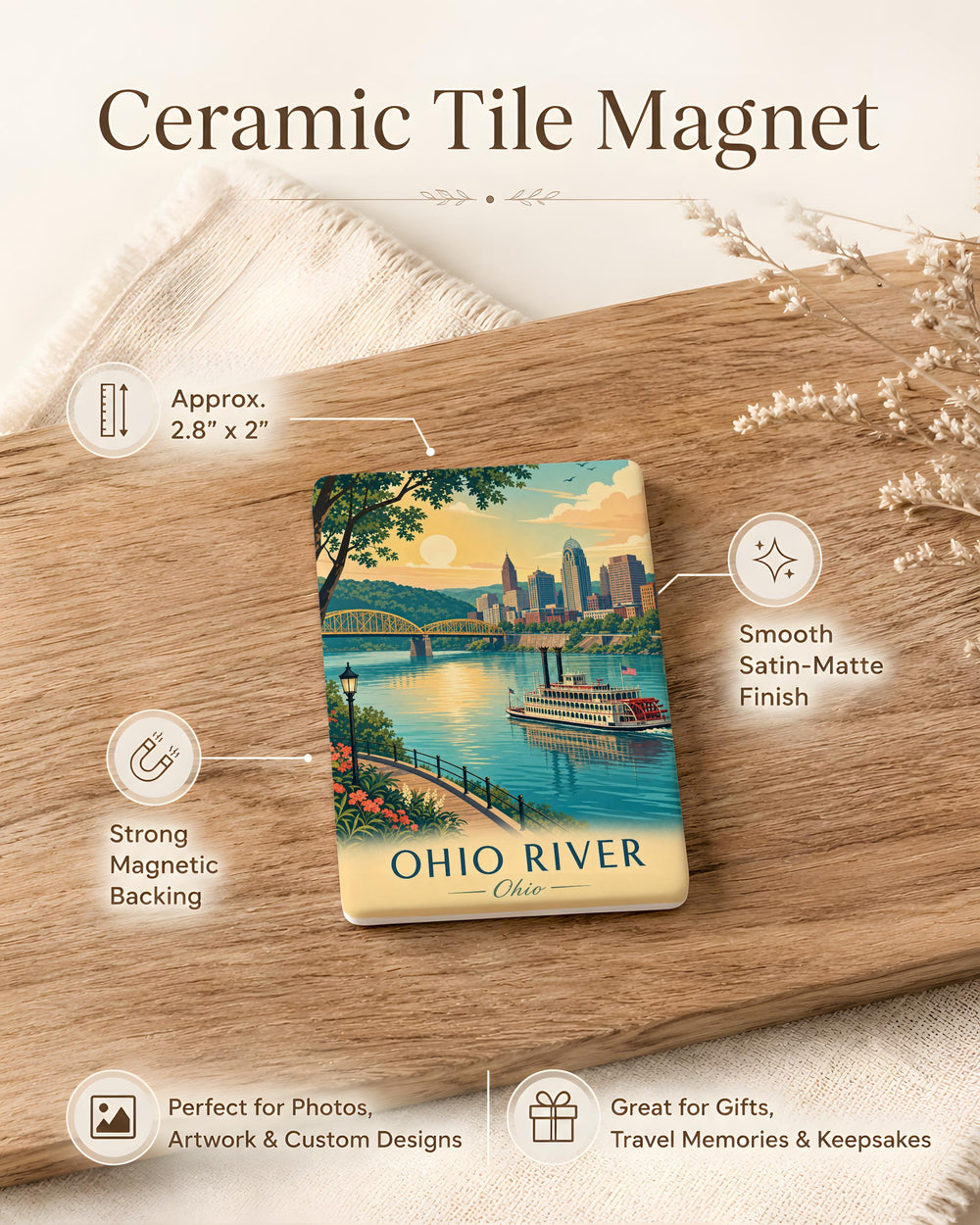 Ohio River Fridge Magnet, Ohio River Souvenir Magnet, River Landmark Magnet, Ohio-Kentucky-West Virginia River Gift