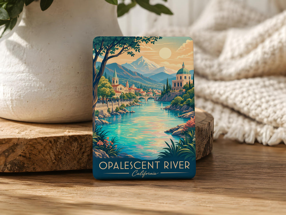 Opalescent River Fridge Magnet, Shimmering River Waterway Scene Souvenir Magnet, Nature Landscape Refrigerator Magnet