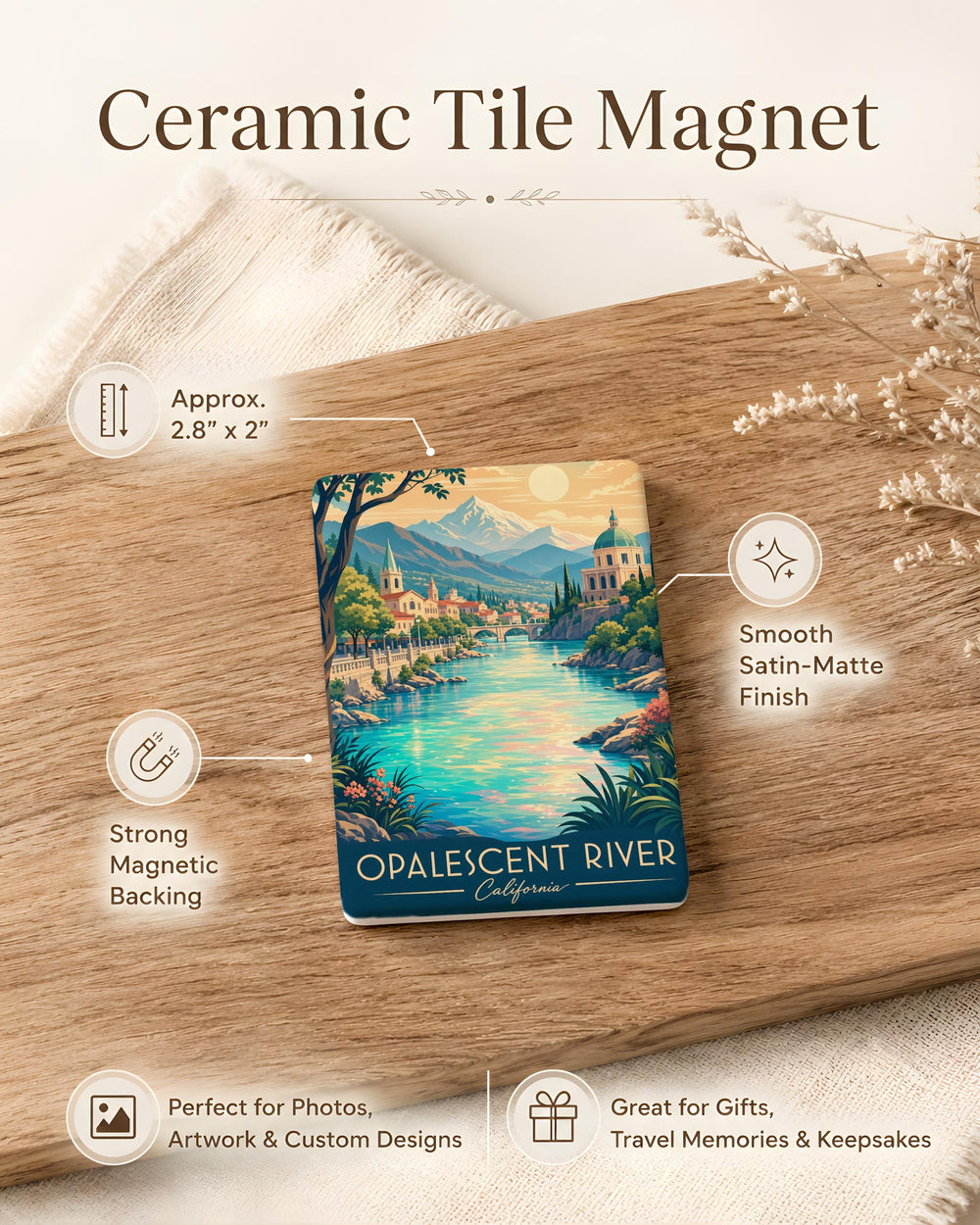 Opalescent River Fridge Magnet, Shimmering River Waterway Scene Souvenir Magnet, Nature Landscape Refrigerator Magnet