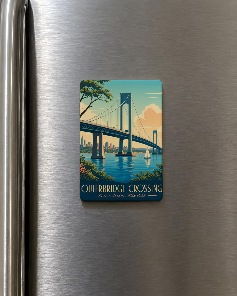 Outerbridge Crossing Bridge Fridge Magnet Staten Island to New Jersey Landmark Souvenir Gift Magnet