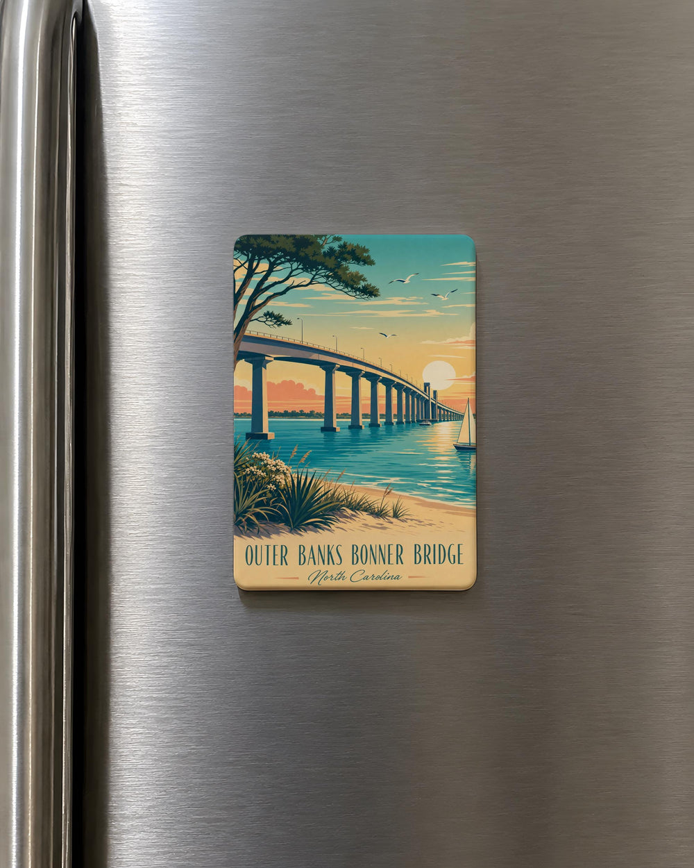 Outer Banks Bonner Bridge Fridge Magnet, North Carolina Coastal Landmark Souvenir Magnet, OBX Vacation Keepsake Magnet