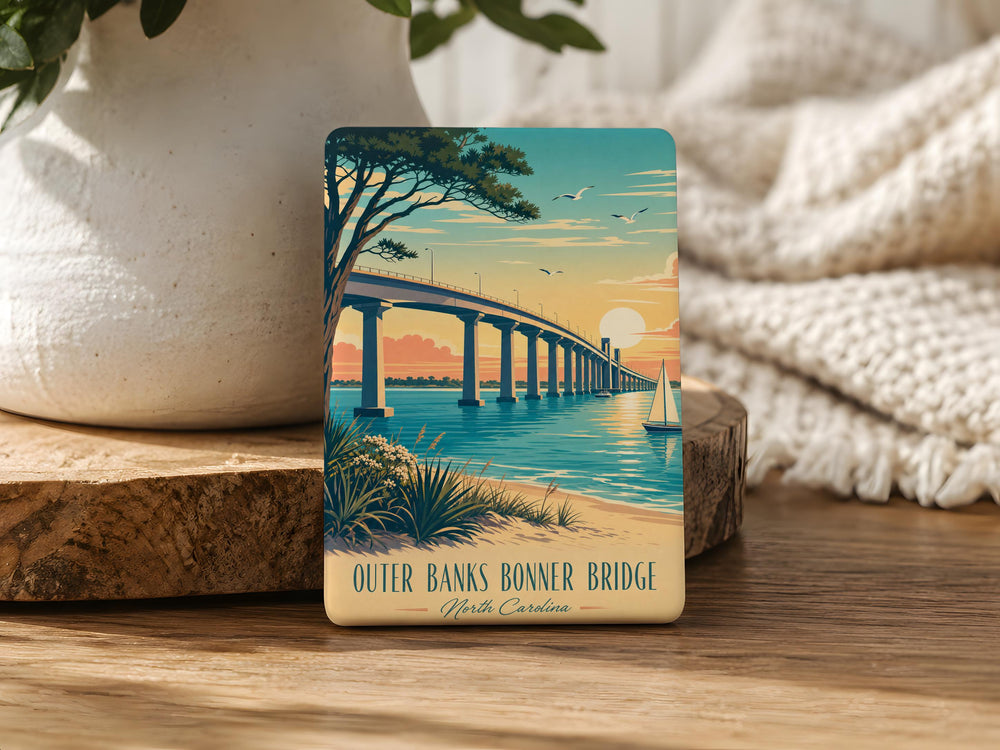 Outer Banks Bonner Bridge Fridge Magnet, North Carolina Coastal Landmark Souvenir Magnet, OBX Vacation Keepsake Magnet