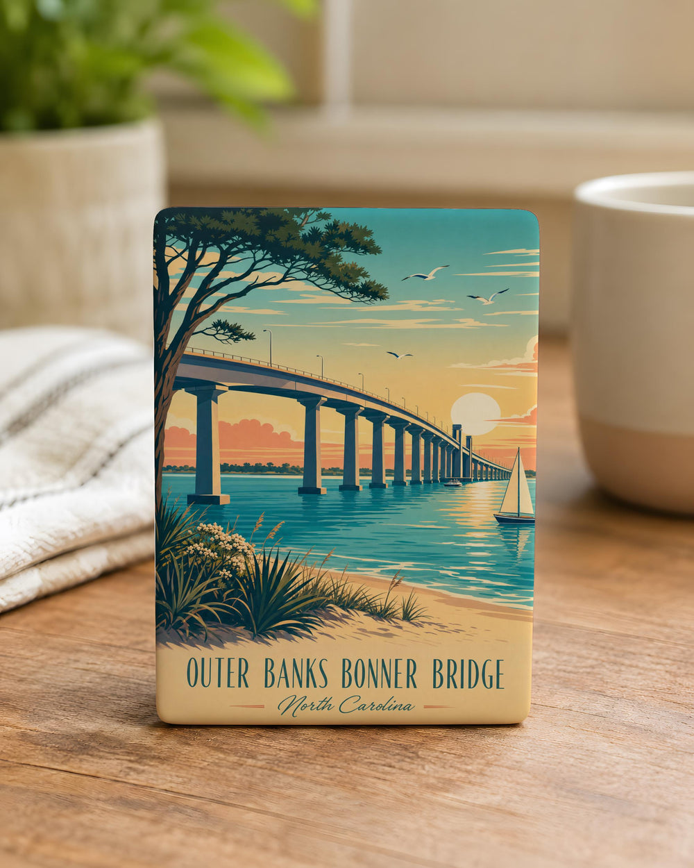 Outer Banks Bonner Bridge Fridge Magnet, North Carolina Coastal Landmark Souvenir Magnet, OBX Vacation Keepsake Magnet
