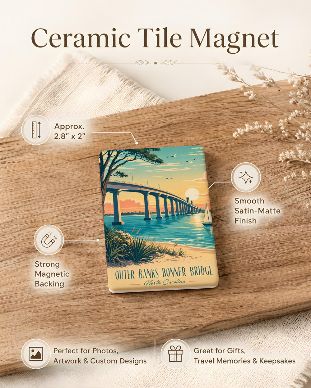Outer Banks Bonner Bridge Fridge Magnet, North Carolina Coastal Landmark Souvenir Magnet, OBX Vacation Keepsake Magnet