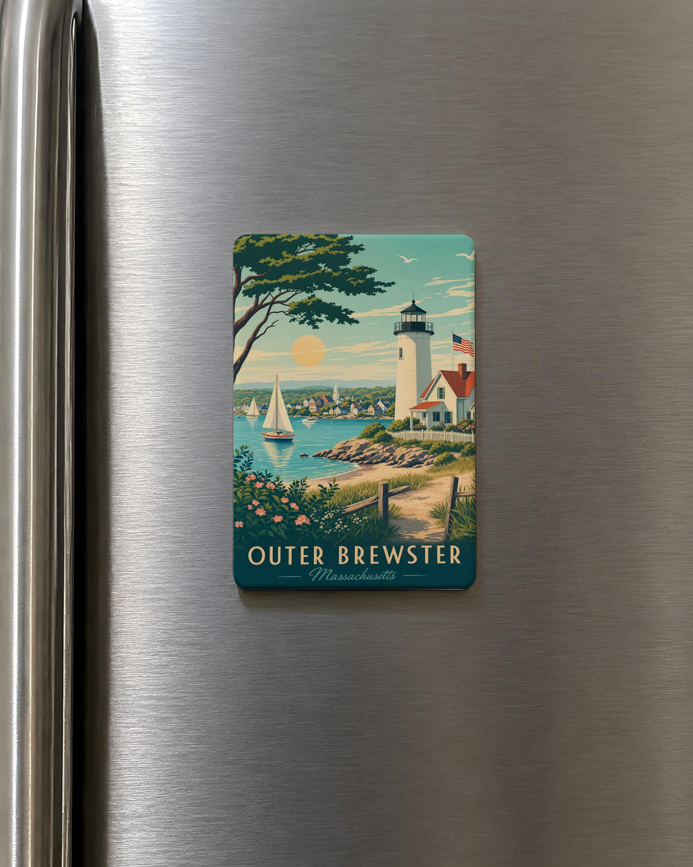 Outer Brewster Fridge Magnet, Outer Banks North Carolina Beach Town Souvenir Magnet, Coastal Travel Keepsake Magnet