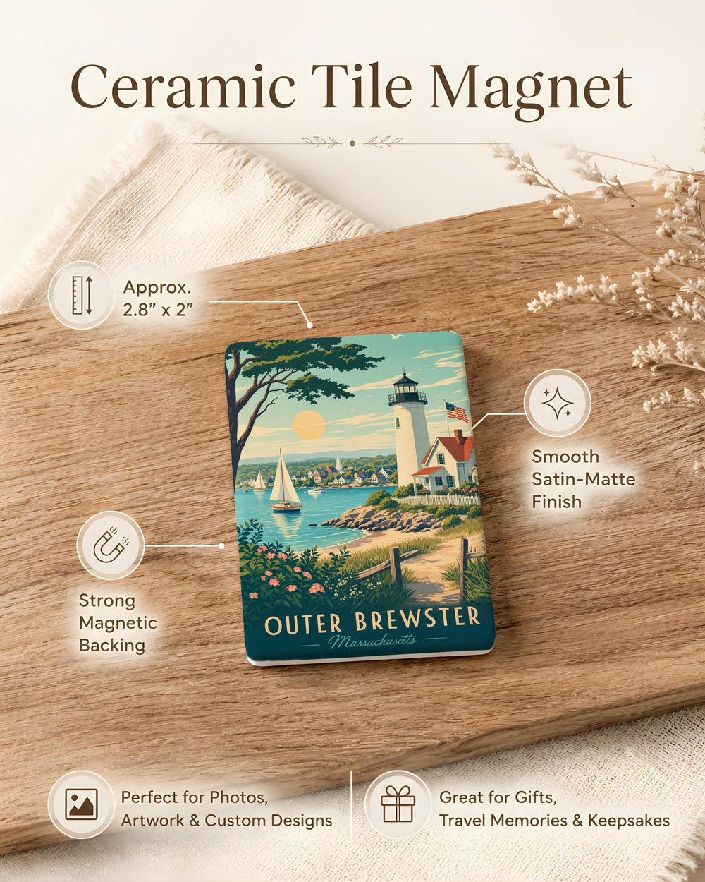 Outer Brewster Fridge Magnet, Outer Banks North Carolina Beach Town Souvenir Magnet, Coastal Travel Keepsake Magnet