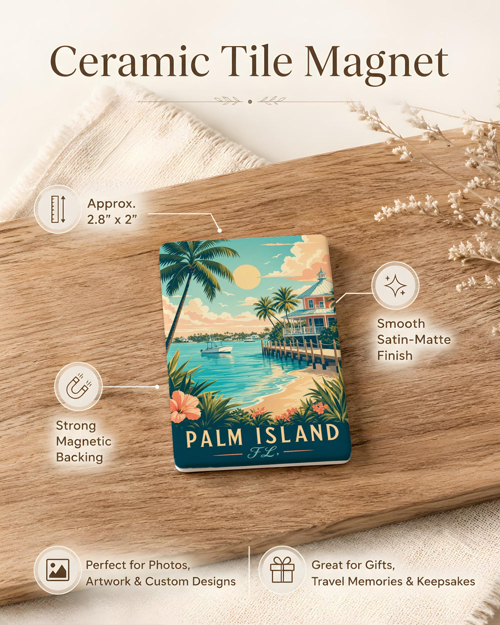 Palm Island FL Fridge Magnet, Florida Island Souvenir Magnet, Palm Island Florida Travel Keepsake, Beach Town Refrigerator Magnet