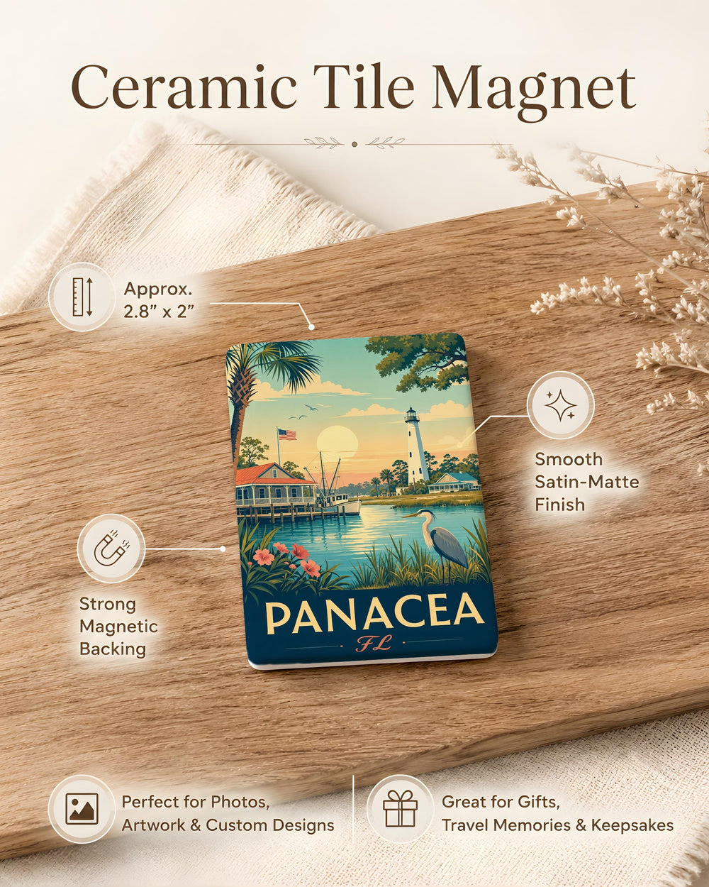 Panacea Florida Fridge Magnet, Panacea FL Souvenir Magnet, Gulf Coast Vacation Keepsake, Coastal Town Travel Gift
