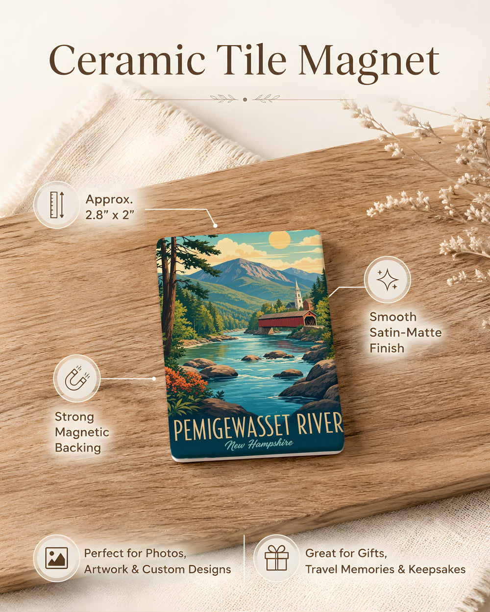 Pemigewasset River Fridge Magnet, New Hampshire River Souvenir, White Mountains Travel Keepsake Magnet