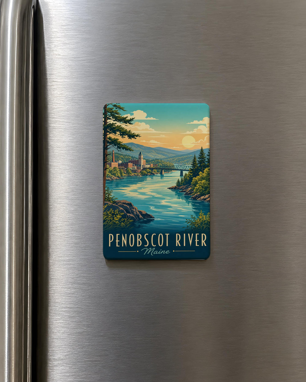 Penobscot River Fridge Magnet, Maine River Souvenir Magnet, Penobscot River Landmark Refrigerator Magnet