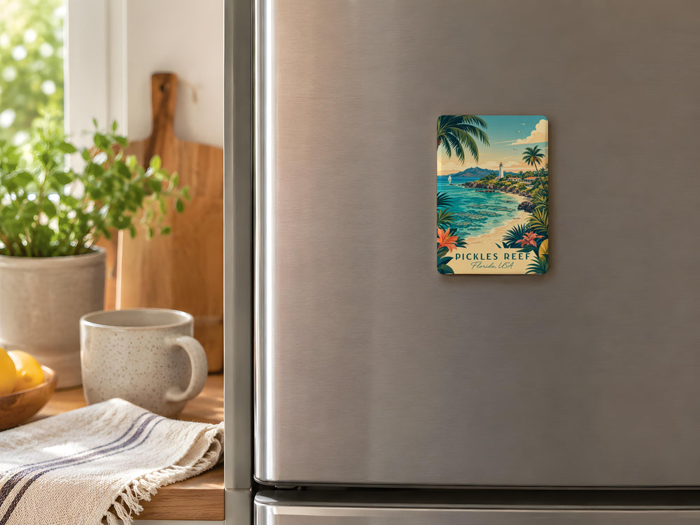 Pickles Reef Fridge Magnet, Ocean Reef Pickle-Themed Souvenir Magnet, Coastal Sea Life Kitchen Magnet