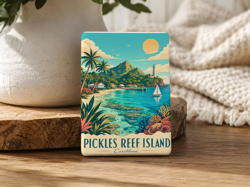 Pickles Reef Island Fridge Magnet, Florida Keys Lighthouse Souvenir Magnet, Coastal Landmark Refrigerator Magnet