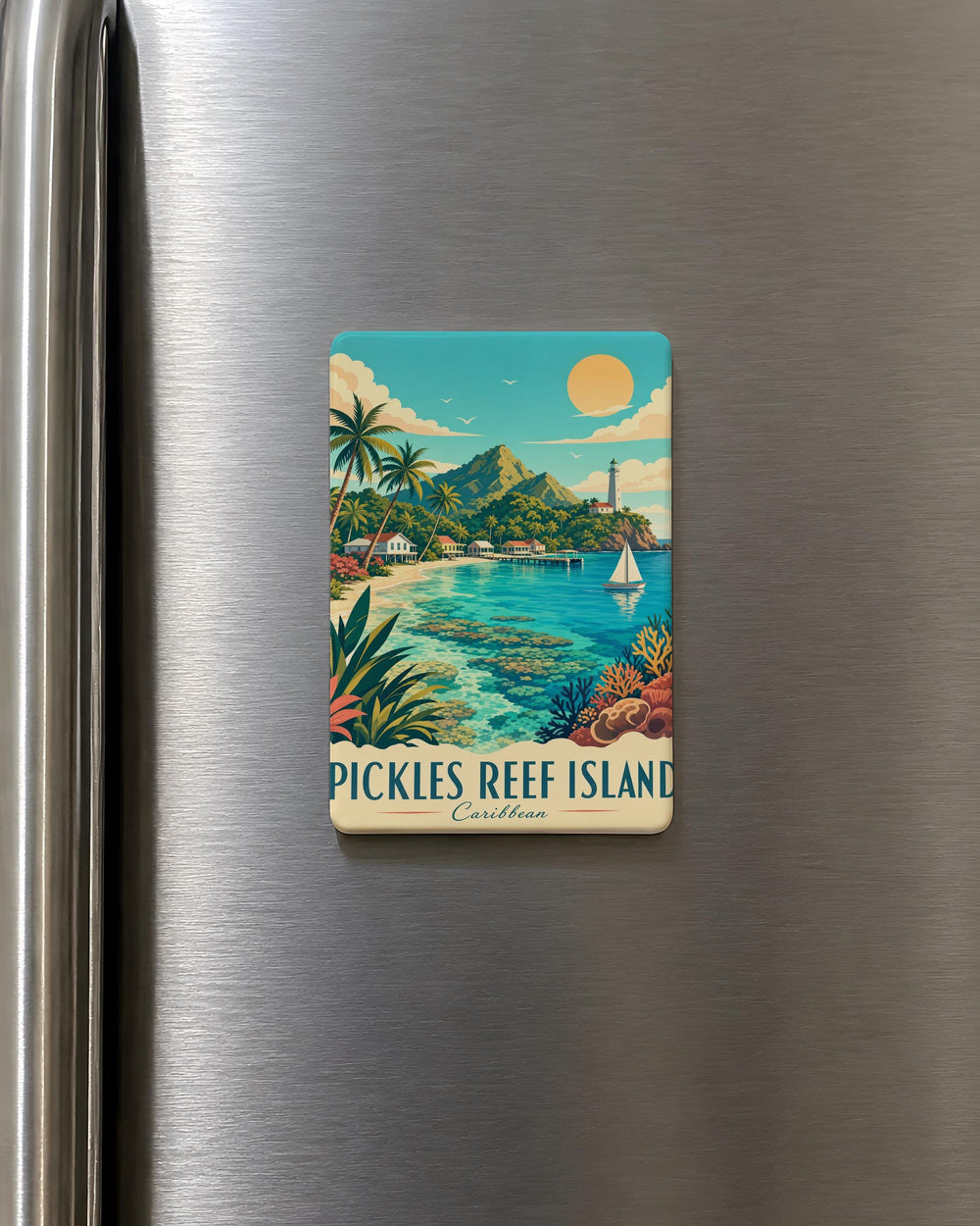 Pickles Reef Island Fridge Magnet, Florida Keys Lighthouse Souvenir Magnet, Coastal Landmark Refrigerator Magnet