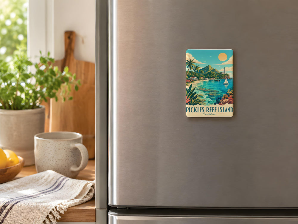 Pickles Reef Island Fridge Magnet, Florida Keys Lighthouse Souvenir Magnet, Coastal Landmark Refrigerator Magnet