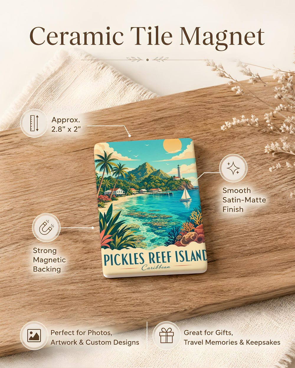 Pickles Reef Island Fridge Magnet, Florida Keys Lighthouse Souvenir Magnet, Coastal Landmark Refrigerator Magnet