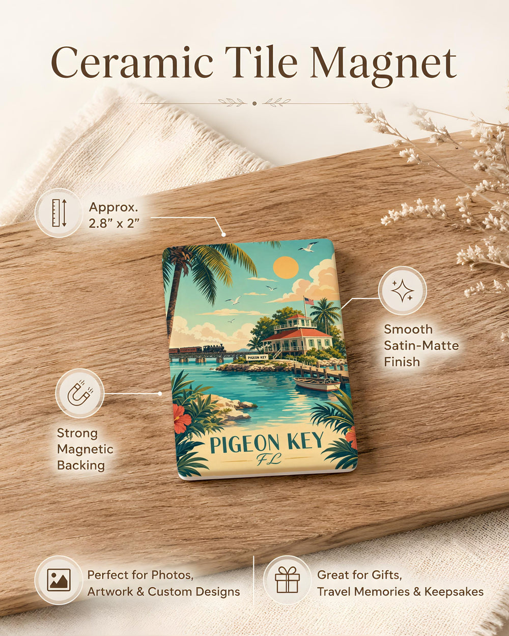 Pigeon Key Florida Fridge Magnet, Overseas Highway Key West Souvenir, Florida Keys Travel Gift, Coastal Road Trip Keepsake