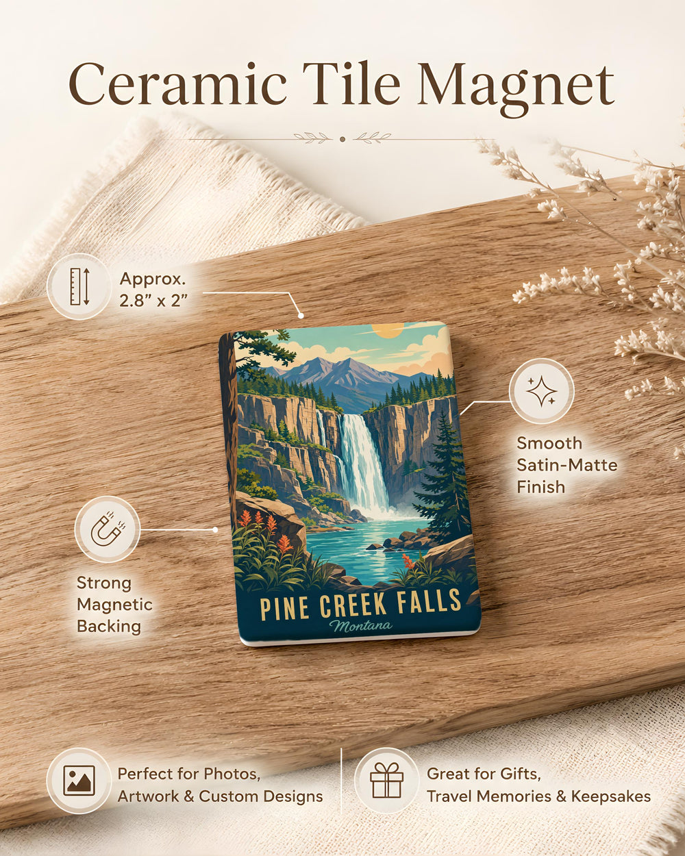 Pine Creek Falls Fridge Magnet, Waterfall Souvenir Magnet, Nature Travel Keepsake, Hiking Adventure Gift