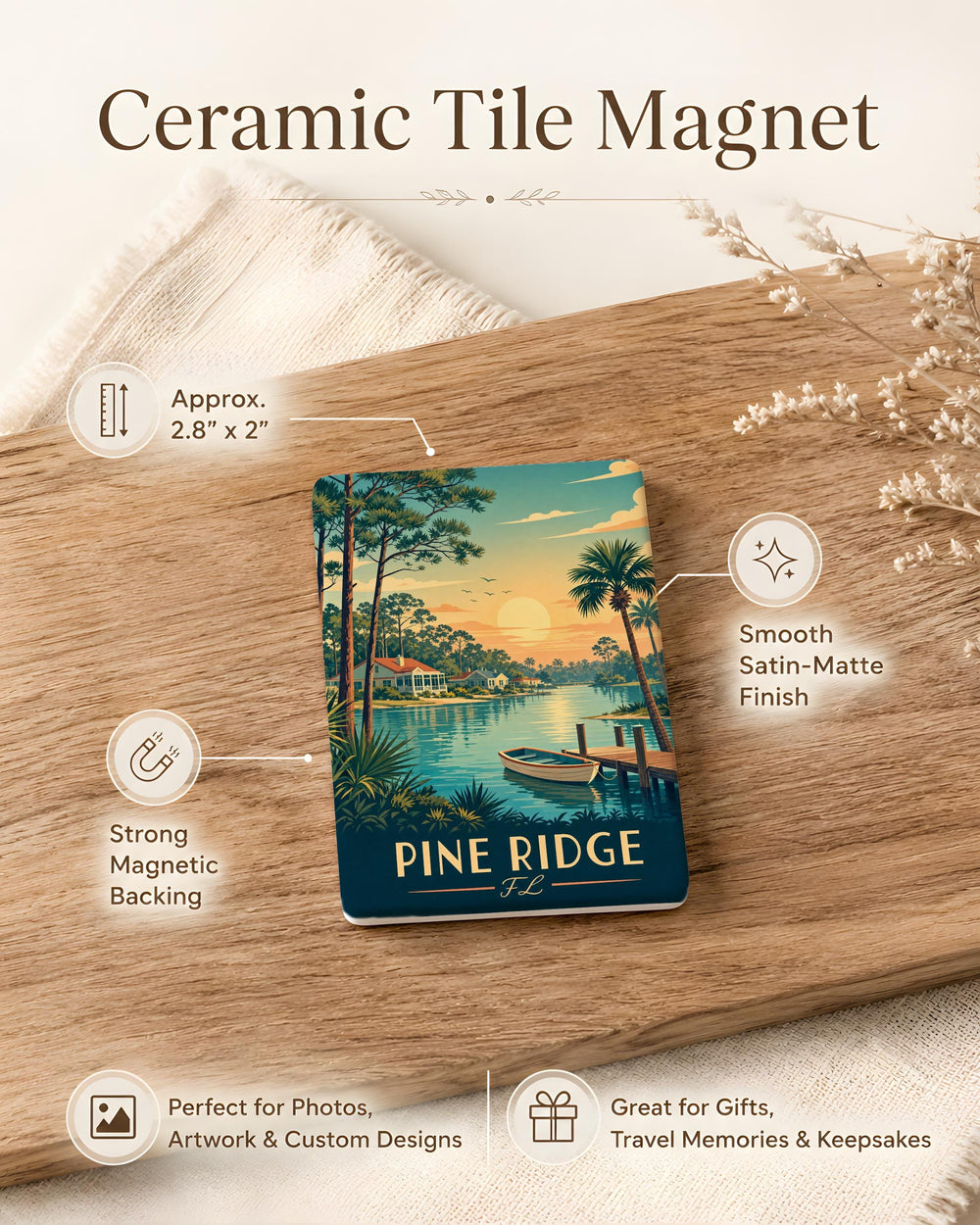 Pine Ridge Florida Fridge Magnet, Pine Ridge FL Souvenir Magnet, Florida Travel Gift, Pine Ridge FL Keepsake Magnet
