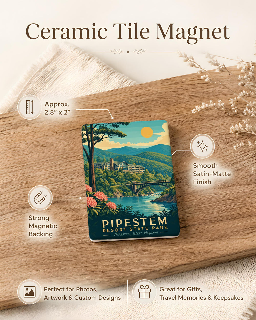 Pipestem Resort State Park Fridge Magnet, West Virginia State Park Souvenir, Travel Keepsake Magnet