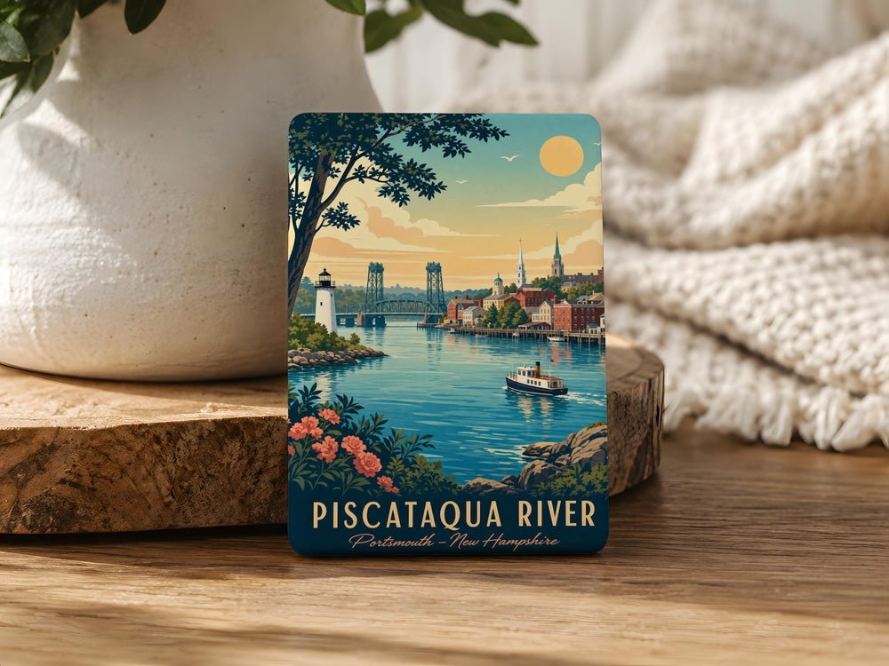 Piscataqua River Fridge Magnet, New Hampshire Maine Waterfront Souvenir, Coastal River Landmark Travel Gift