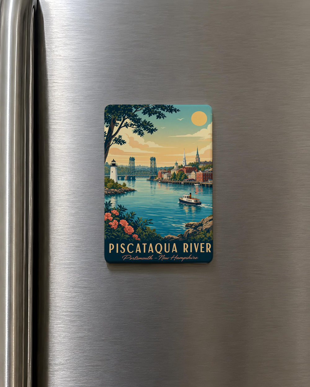 Piscataqua River Fridge Magnet, New Hampshire Maine Waterfront Souvenir, Coastal River Landmark Travel Gift