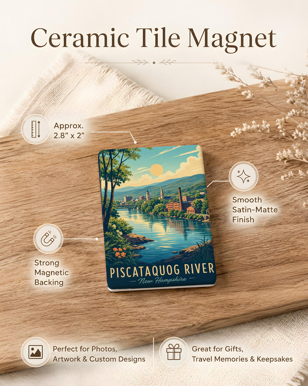 Piscataquog River Fridge Magnet, New Hampshire River Souvenir, Scenic Waterway Keepsake Magnet