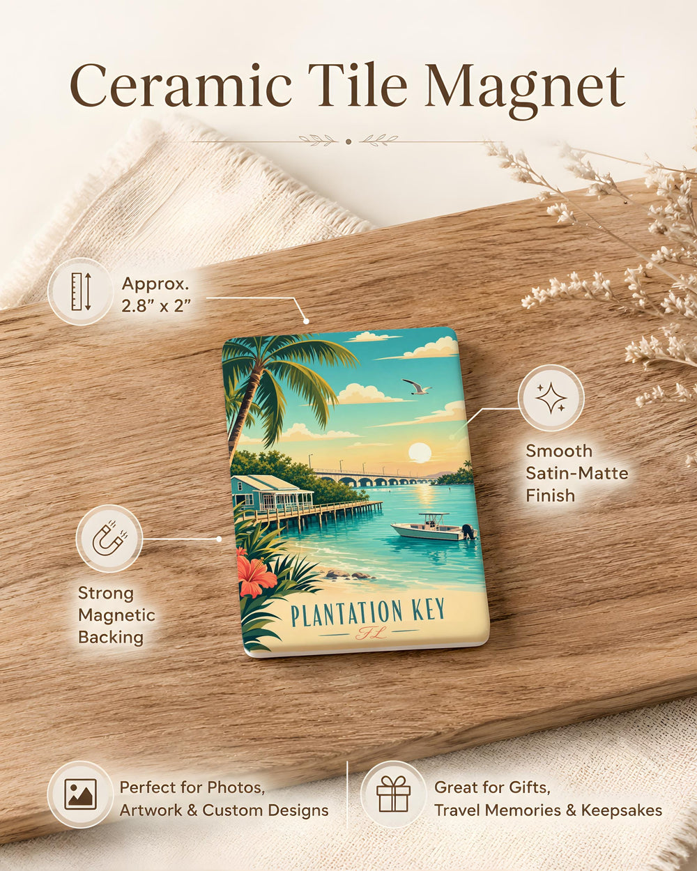 Plantation Key Florida Fridge Magnet, Florida Keys Souvenir Magnet, Tropical Island Travel Gift, Keys Vacation Keepsake