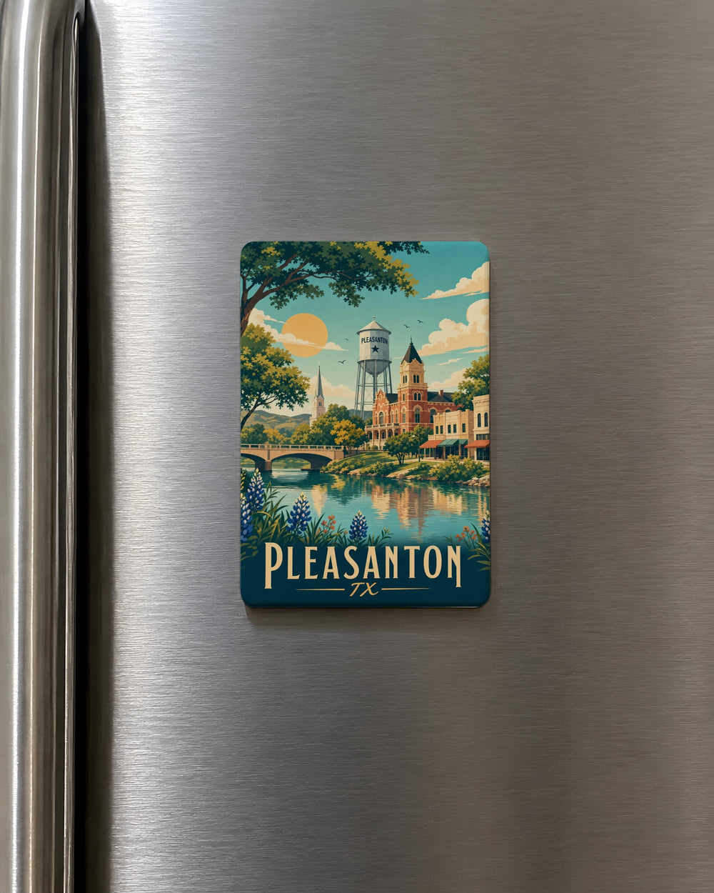 Pleasanton TX Fridge Magnet, Pleasanton Texas Souvenir Magnet, Texas Travel Gift, City Landmark Keepsake Magnet