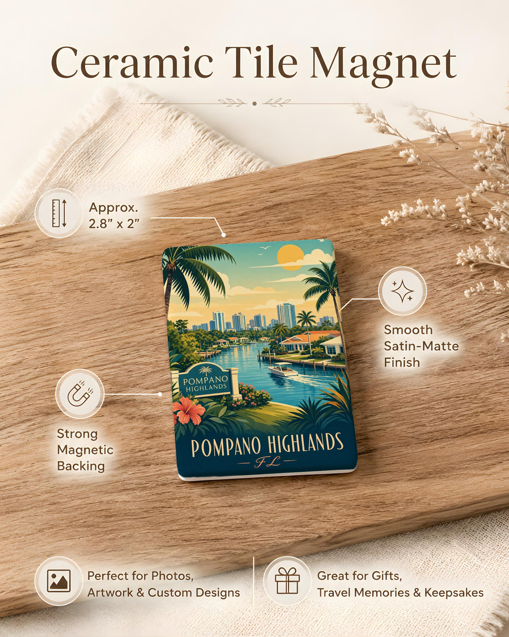 Pompano Highlands FL Fridge Magnet, Pompano Highlands Florida Souvenir Magnet, City Name Travel Keepsake Magnet