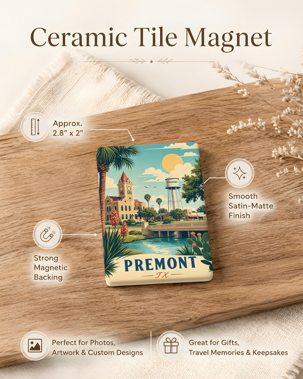 Premont TX Fridge Magnet, Premont Texas Souvenir Magnet, South Texas Travel Keepsake, City Name Refrigerator Magnet