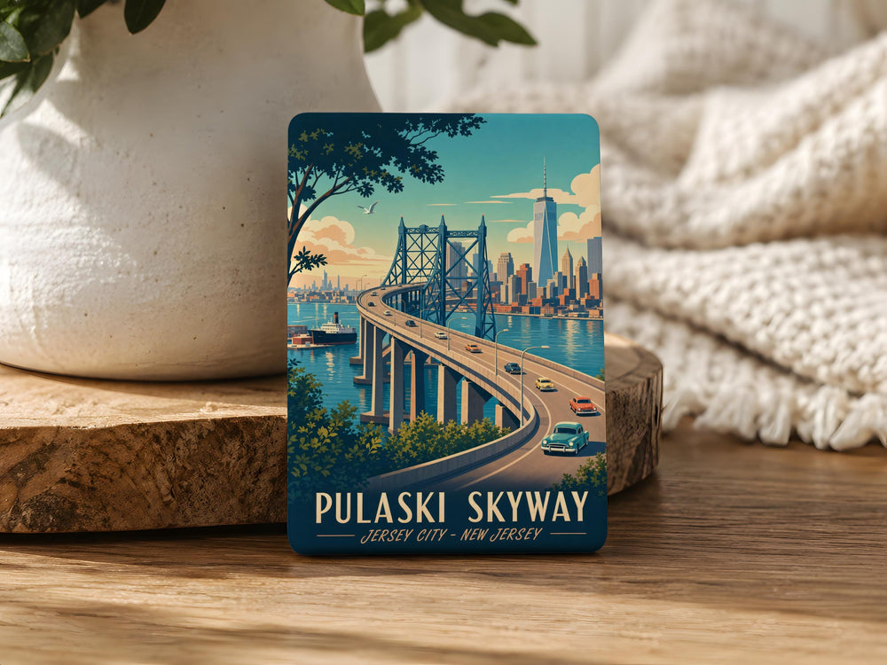 Pulaski Skyway Fridge Magnet, New Jersey Bridge Landmark Souvenir, Jersey City Newark Icon, Roadway Overpass Travel Gift