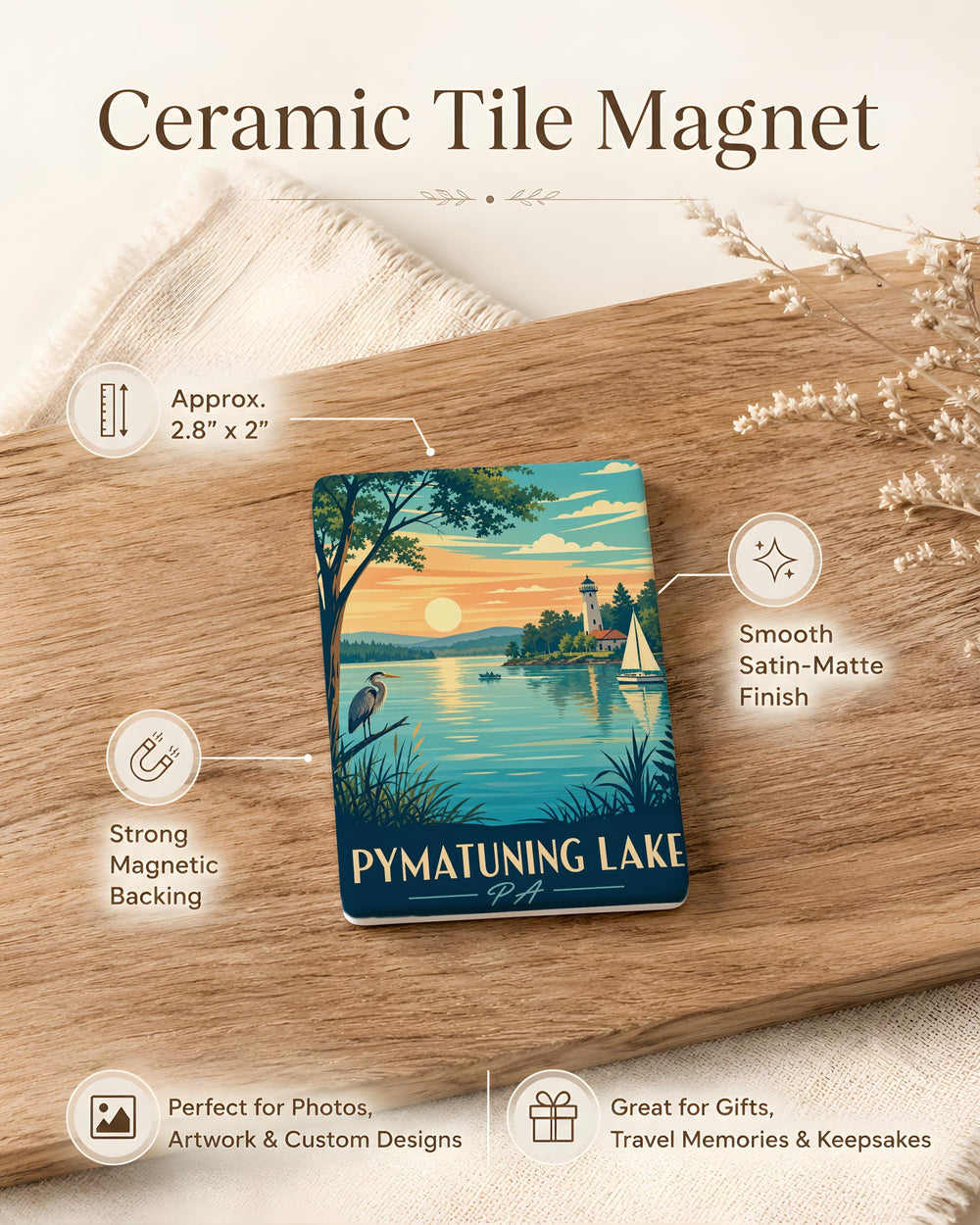 Pymatuning Lake PA Fridge Magnet, Pennsylvania Lake Souvenir Magnet, Pymatuning State Park Travel Keepsake Magnet