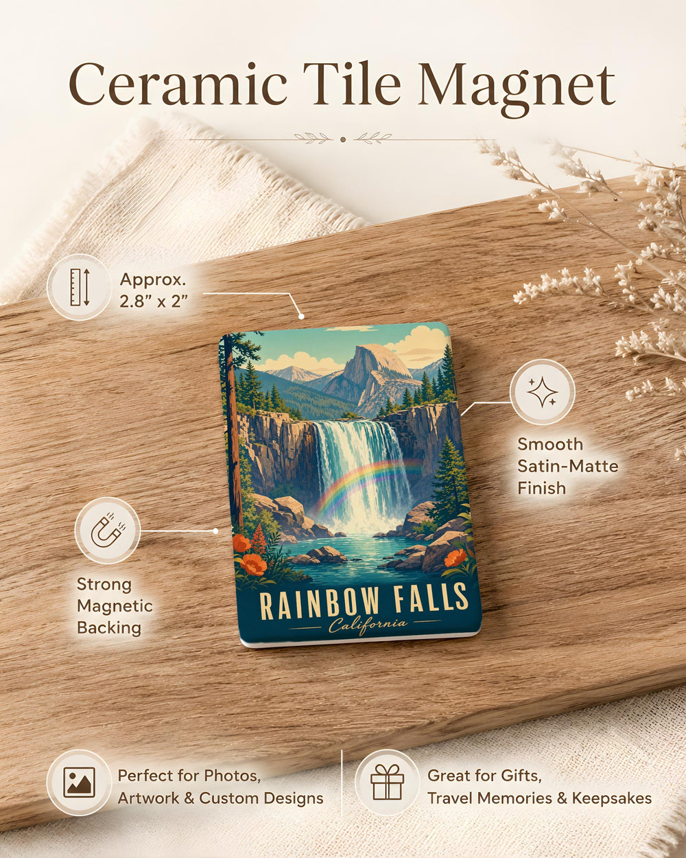 Rainbow Falls California Fridge Magnet, Rainbow Falls Landmark Souvenir, California Travel Keepsake Magnet, Waterfall Decor Magnet