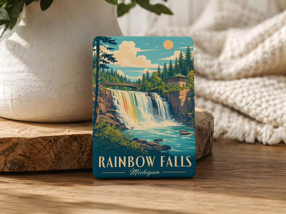 Rainbow Falls Michigan Fridge Magnet, Waterfall Souvenir Magnet, Upper Peninsula Travel Keepsake, Great Lakes Gift